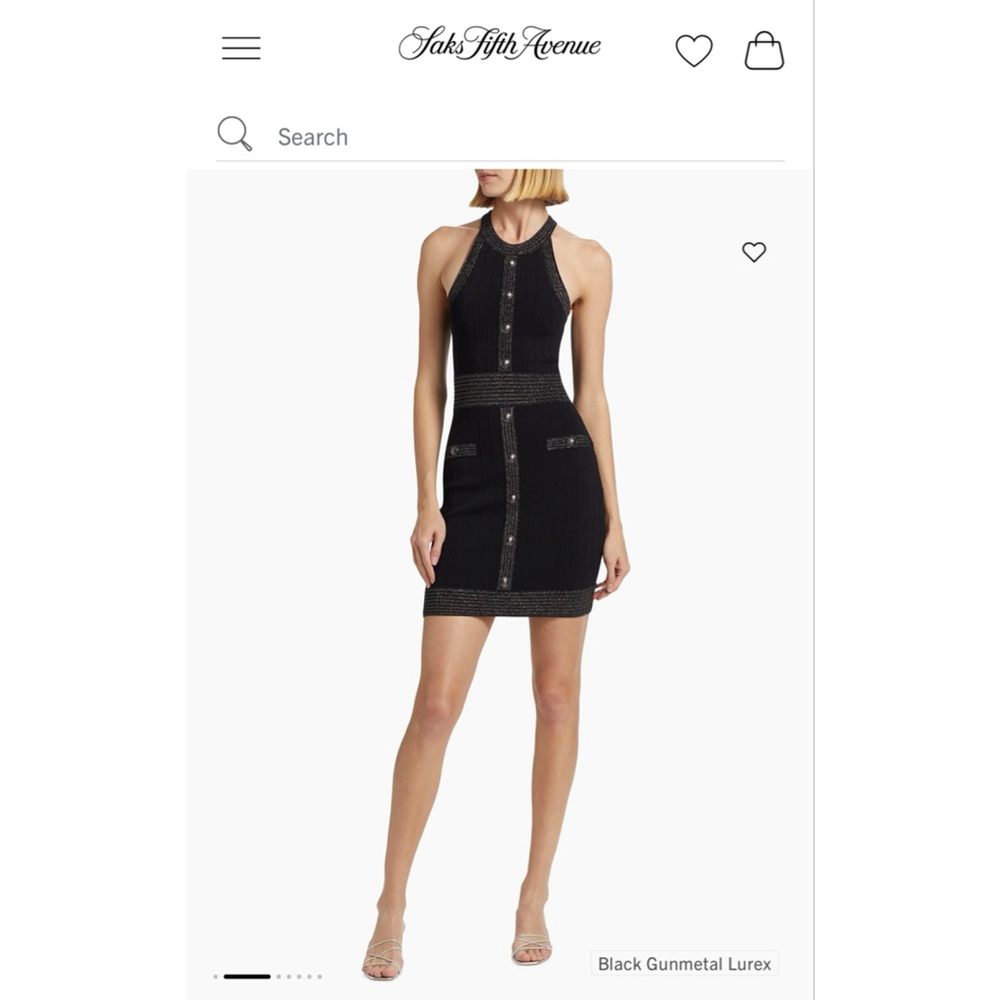 L'AGENCE Anissa Metallic Knit Button Minidress Black Gunmetal L NWT
